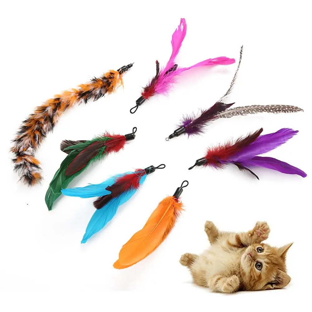 

7Pcs Pet Cats Kitten Feather Teaser Play Stick Replacement Heads Scratch Toy