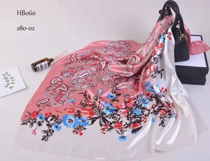 [BYSIFA] синий чистый Шелковый атласный шарф, шаль, Женский брендовый цветочный дизайн, большие квадратные шарфы, элегантный мусульманский женский платок - Цвет: pink white paisley