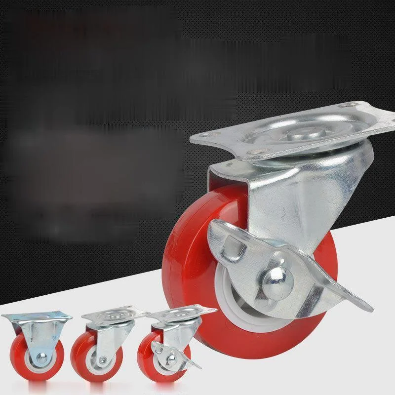 

Red Plastic Rail Fixed Casters No noise Universal Wheel With Brake Small Cart Furniture Replacement Caster Hardware Accessories