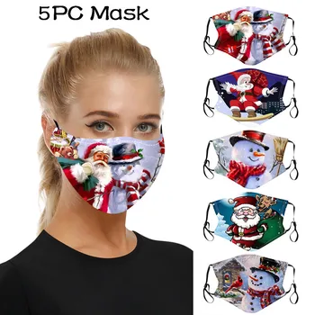

5pc Christmas Print Masks Unisex Top Quality Protection Face Mask Washable Mascarilla elastic Earloop mascherine breathable mask