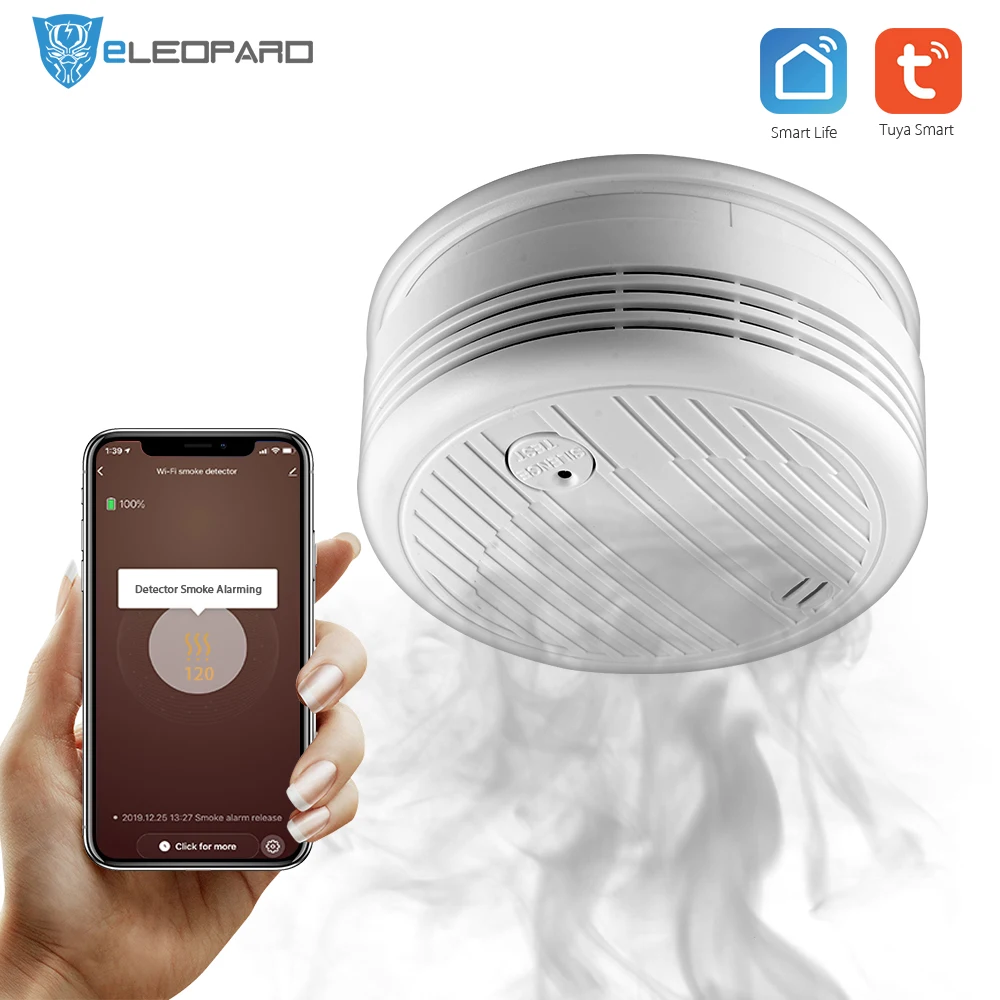 ELEOPARD Wifi Smoke Detector Sensor Highly Sensitive For smart Life app control Power by Tuya | Безопасность и защита