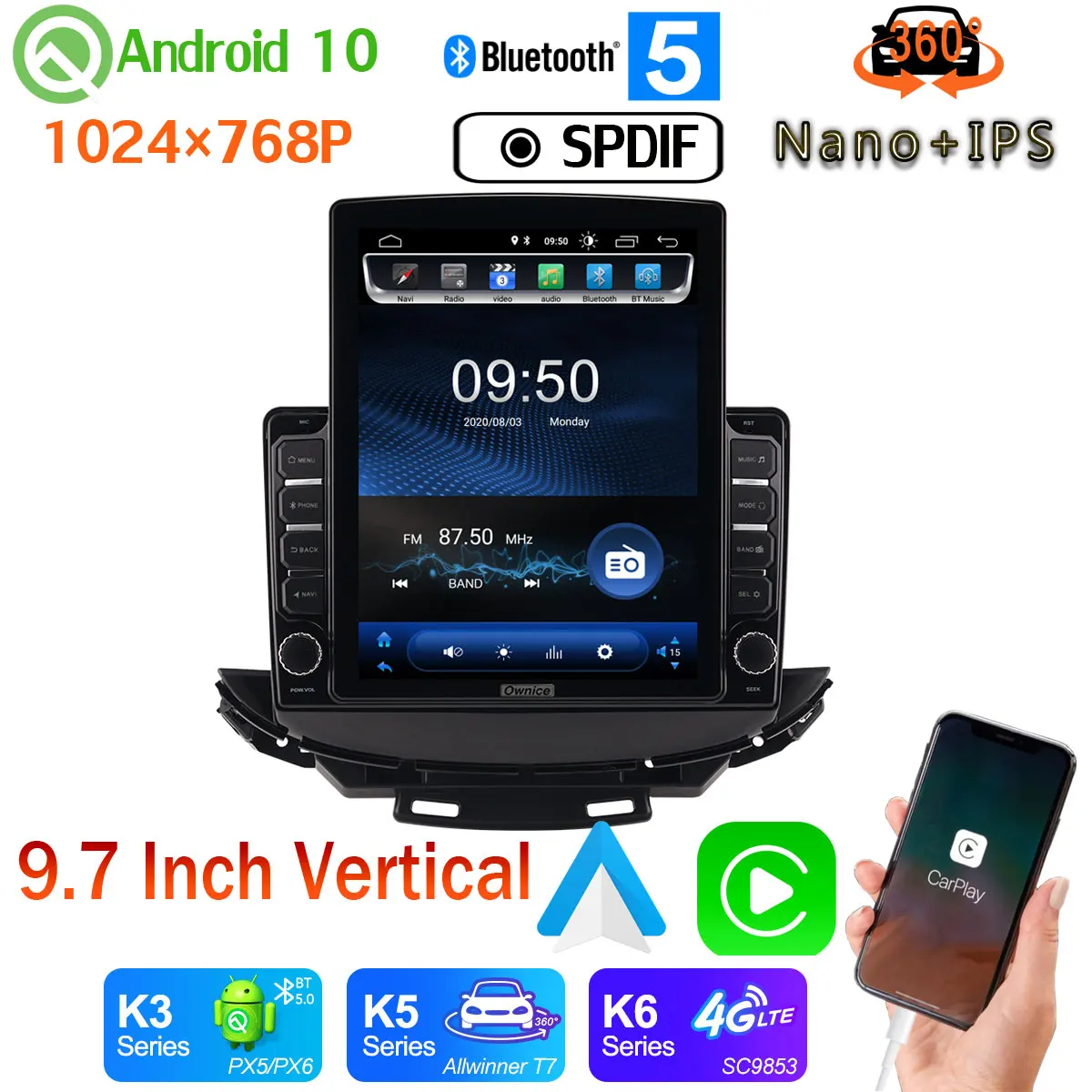 Android auto Nano + IPS 9 7 &quotвертикальный Tesla 10 автомобильный медиа-радио GPS PX6 4 64G SPDIF для