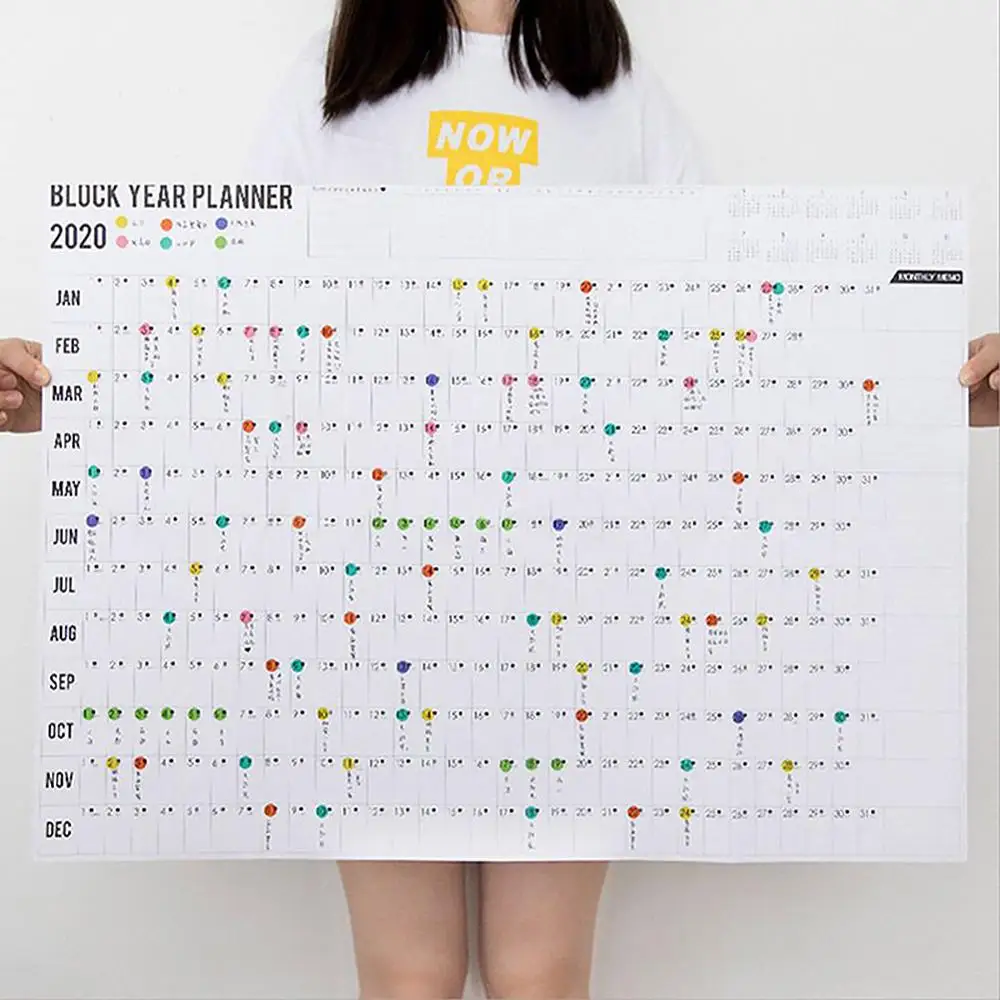 

2020 Year Plan Block Daily Planner Paper Wall Calendar with 2Pcs EVA Stickers