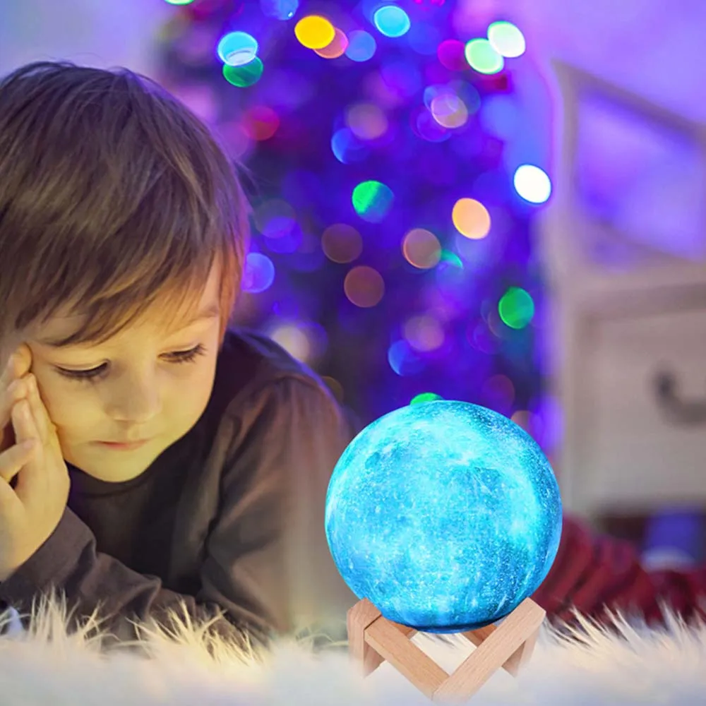 15CM Night Light 3D Moon Lamp Printing Moon Star Light 16 Color Remote Control USB Charging Night Light Touch Control Brightness 3