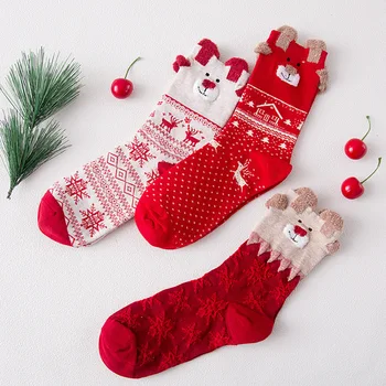 

Happy Socks New Year Cotton Socks Cartoon Elk Snow Christmas Casual Cartoon Cute Socks Warm Ladies Dames Sokken