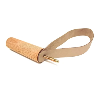 

Hang Hooks,Wall Mounted Wooden Hooks with Leather (4 Pcs),Wall Hooks for Hanging Towels,Hat Hooks