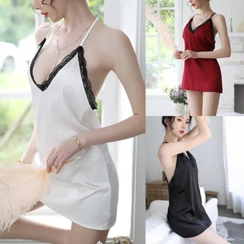 

Women Sexy V Neck Backless Adjustable Strap Nightdress Sleeveless Sleepwear Sexy Nightwear Lingerie Vestido para dormir W10