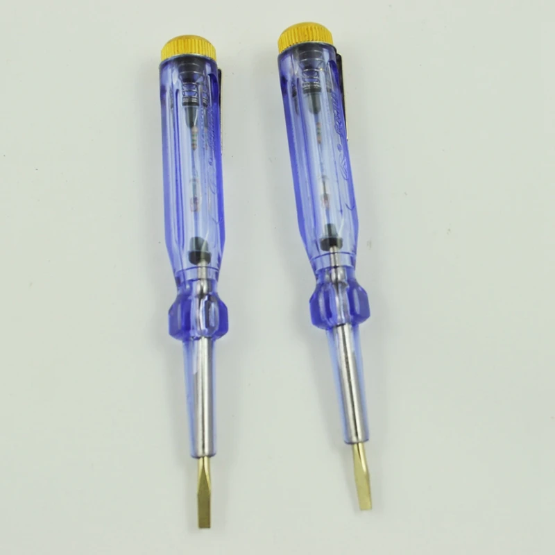 2 Pcs Clear Blue Plastic Grip Slotted Screwdriver 100-500V AC Voltage Tester