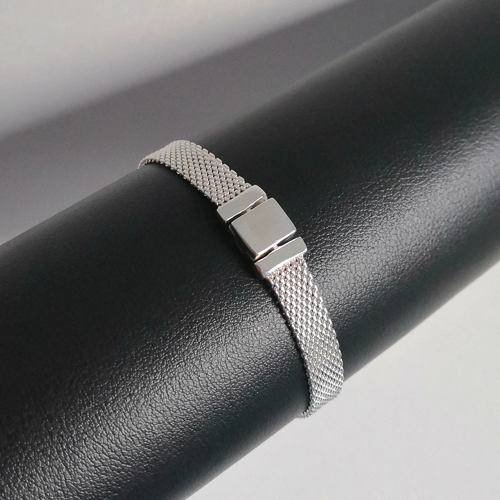 silver Настоящий 925 пробы, серебряный браслет, подходит для оригинальных шармов, серебро 925, женский браслет, сделай сам, ювелирное изделие, подарок - Окраска металла: silver