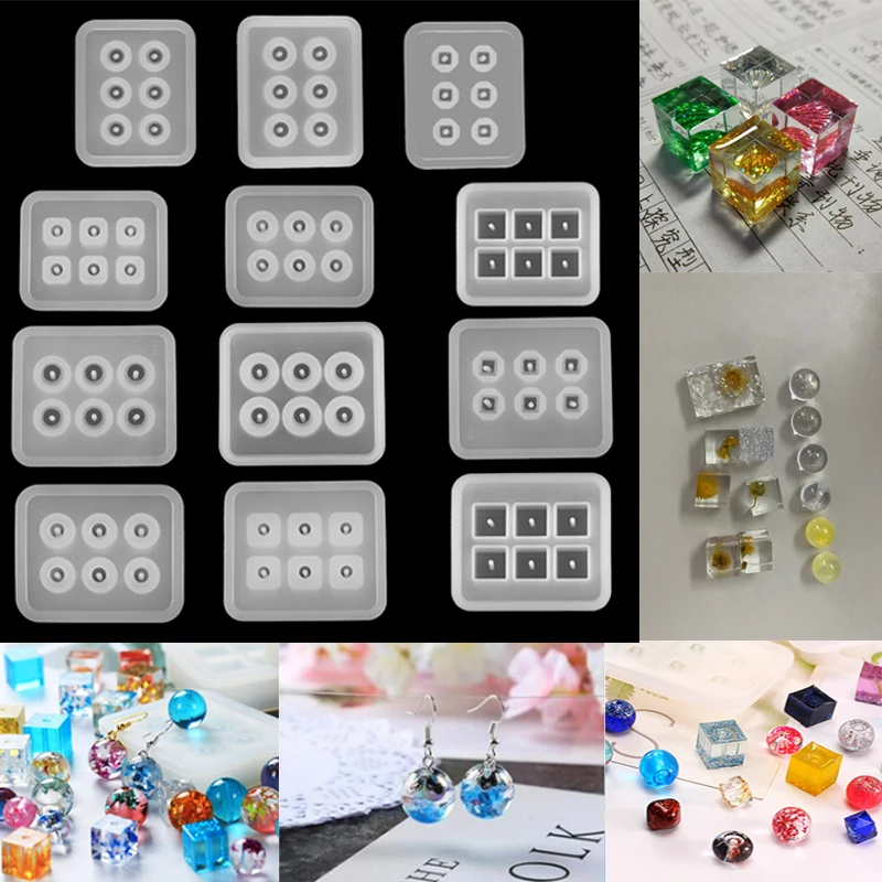 

12 Pieces Resin Silicone Prismatic Mold 6 Grid Square Round Casting Mold Beads Pendant DIY Jewelry Making Discovery Tools