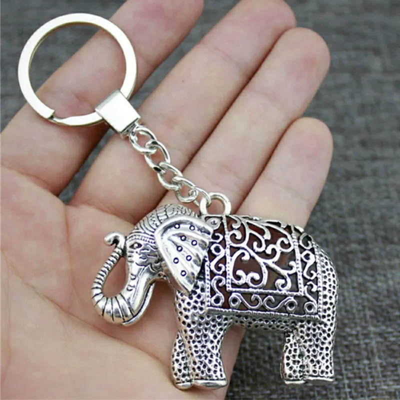 New Fashion Men 30mm Car Keychain Key Ring DIY Metal Holder Chain Vintage Elephant Ancient Gold Silver Color Pendant Gift | Украшения и