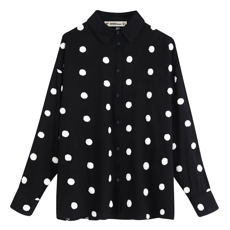 BBBL1668 Black Fandy lokar блузки с отложным воротником женские модные рубашки с вышивкой в горошек женские элегантные топы с длинными рукавами женские - Цвет: BBBL1668 Black