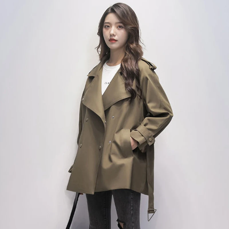 

Autumn Fashion Trench Coat Women Loose Causal Windbreaker Elegant Temperament Lady Coats Lace Up Black Jackets Korean New