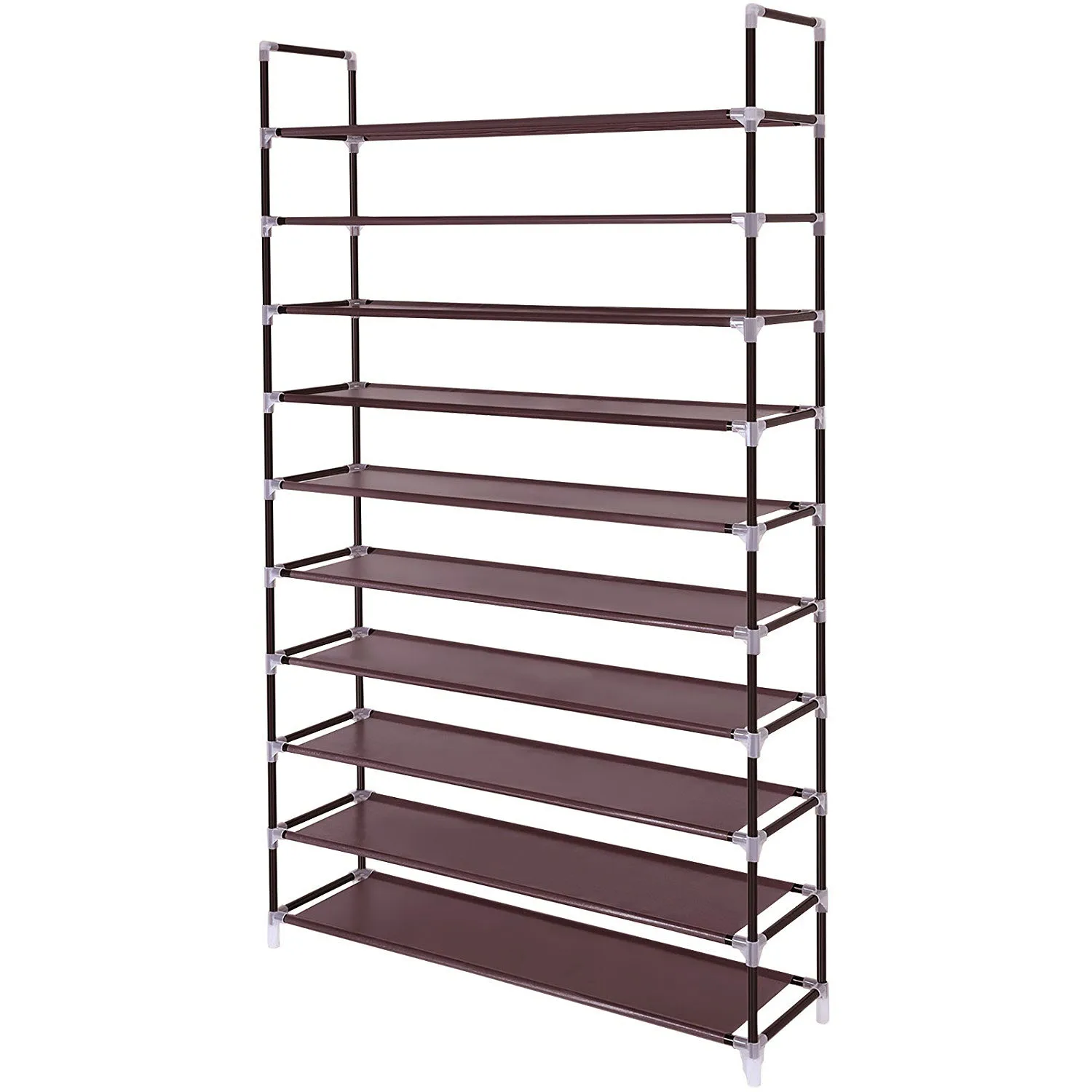 

Simple Assembly 10 Tiers Non-Woven Fabric Shoe Rack With Handle Dark Brown Modern Style House Door Gate Shoes Storage Rack