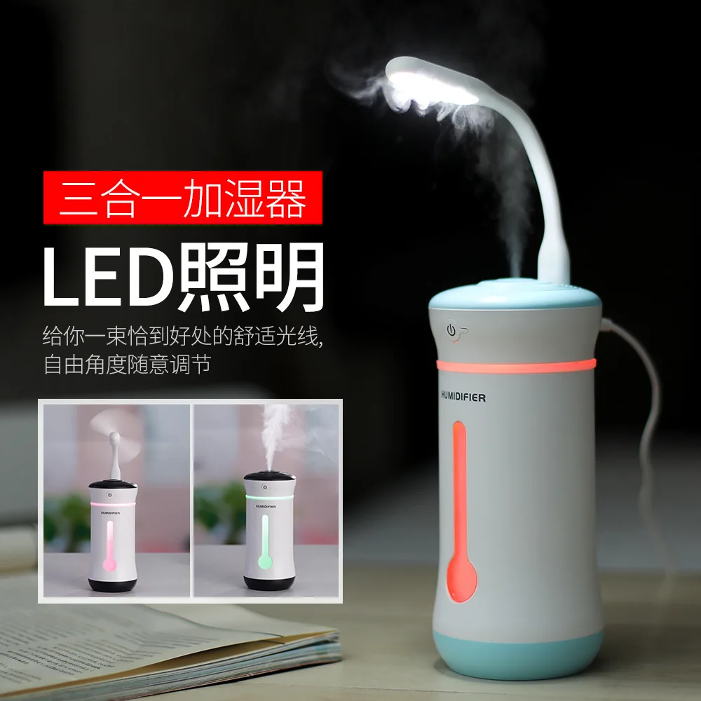 

New Products X2 Three-in-One Humidifier USB with Fan Small Night Lamp Large Capacity Creative Desktop Car Humidifier