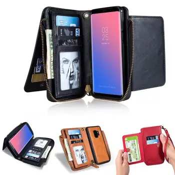 

Business Leather Wallet Case for Samsung S9 Case 2-in-1 Zipper Magnetic Flip Cover for Samsung S7 S8 Multifunction Handbag Capa