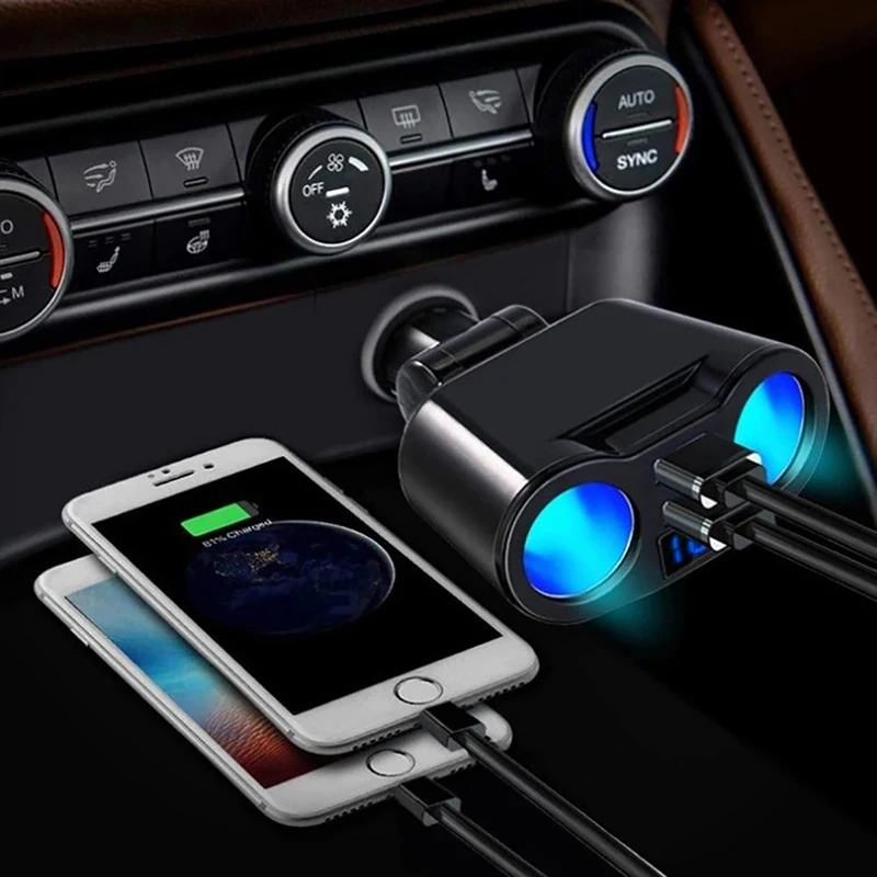 Автомобильное зарядное устройство USB 2 розетки со светодиодным дисплеем