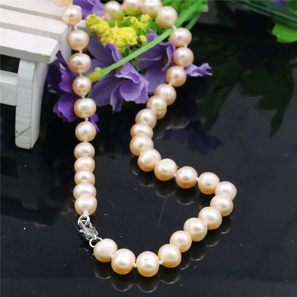 

7-8mm Pink 100% Natural Fresh Water Pearl Necklace Near Round Beads Neckwear Women Girls Accessories Gifts Jewelry Making Design