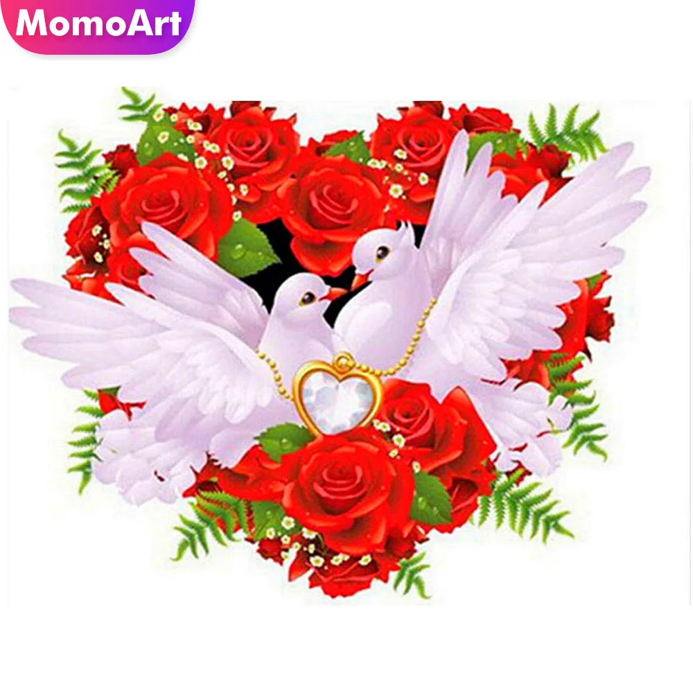 

MomoArt Dove Rose Heart Diamond Painting Cross Stitch Full 5D Diamond Embroidery Wedding Decoration Square Gift