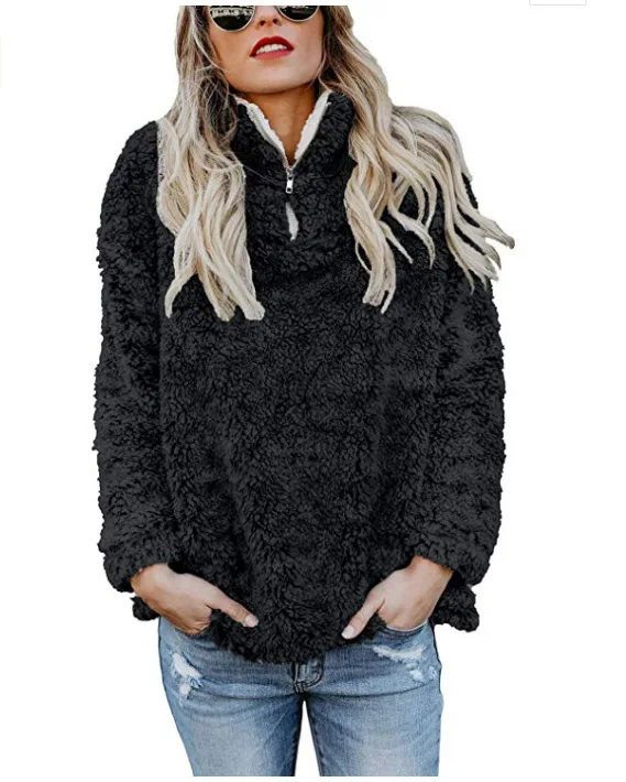 

2019 Long Sleeve Solid Color Women's Fleece Sweater Loose Coat