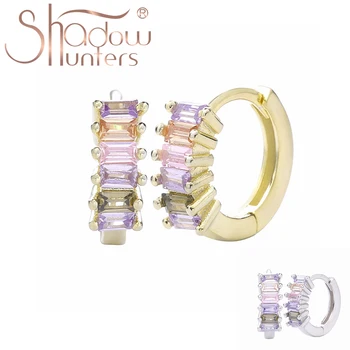 

SHADOWHUNTERS New Collection Authentic 925 Sterling Silver Rainbow Crystal Huggies Hoop Earrings For Women Statement Jewelry