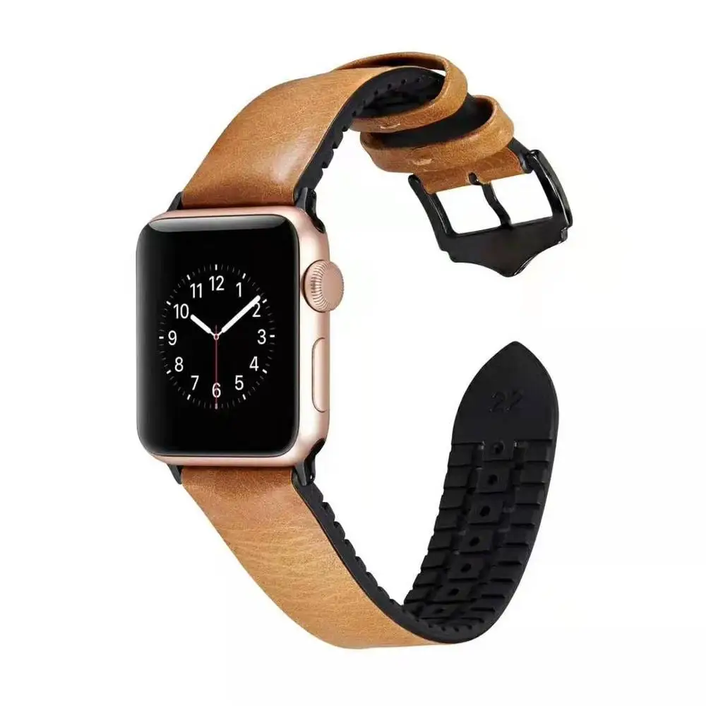 Silicone leather watch strap for Apple 1 2 3 4 Series High Quality Men Watch Band Strap for Iwatch Waterproof
