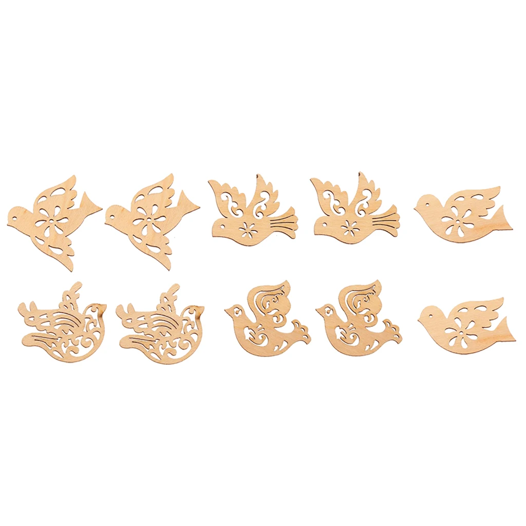 10Pcs Wooden Birds Shapes Wood Pendant Gift Tags Name Card Table Decorations Crafting Wedding Party Decoration