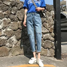 Дешевая Новинка весна лето осень женские модные повседневные джинсовые брюки FP25313