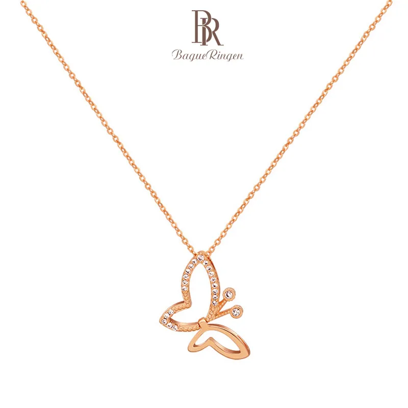 Женское вечерние е с подвеской бабочкой цвет розового золота серебро 925