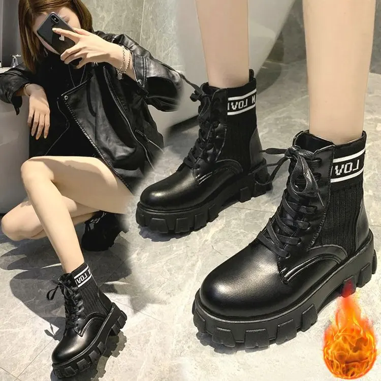 

Handsome Martin Boots Women's 2019 Autumn And Winter New Style Thick Bottomed Versatile plus Velvet Short Boots England Ventilat