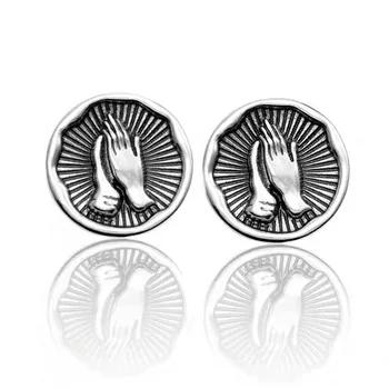 

Vintage 925 Sterling Silver Round Praying Hand Stud Earrings For Women Kids Wedding Gift Female pendientes eh1402