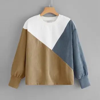 

Fashion Women Long Sleeve Cut-and-Sew Corduroy Pullover Tops Sweatshirt Blouse Patchwork Daliy Girl Spring Autumn Top Shirt H1