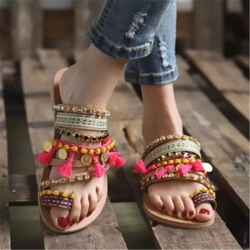 

New Women Fashion Sandals Gig Size Summer Slip-On Flip Flops Non-slip Female Slides Solid Sandals Beach Shoes Floral 34-43