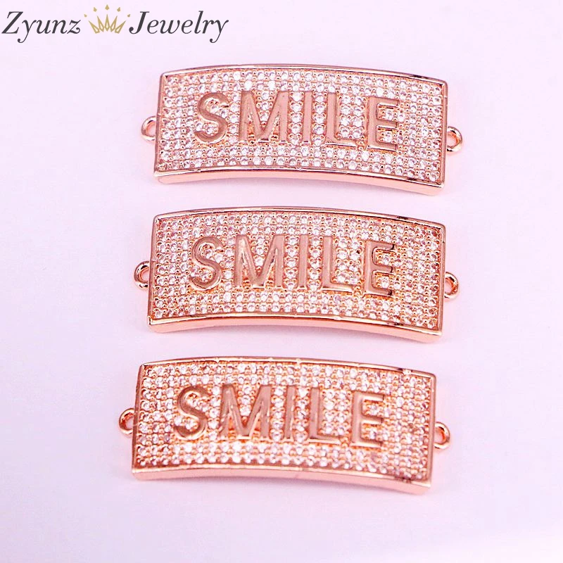 rose gold 5 шт., CZ изогнутая перекладина со смайликом слова разъем микро украшенный камнями соединитель для diy Браслеты Поиск Аксессуары - Цвет: rose gold