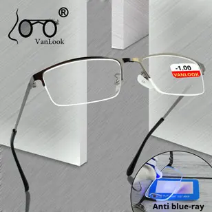 Очки из нержавеющей стали для близорукости, для компьютера, мужские очки, прозрачные линзы, очки, анти-синий луч, оправа для очков-4,5-5,0-5,5-6,0