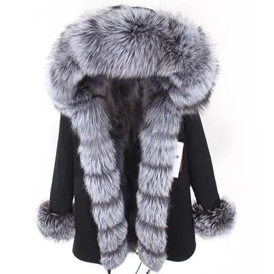 Новая зимняя куртка женская красная лиса леопардовая кроличья меховая подкладка енота меховая парка натуральный Лисий меховой воротник верхняя одежда S-7XL - Цвет: raccoon silver fur