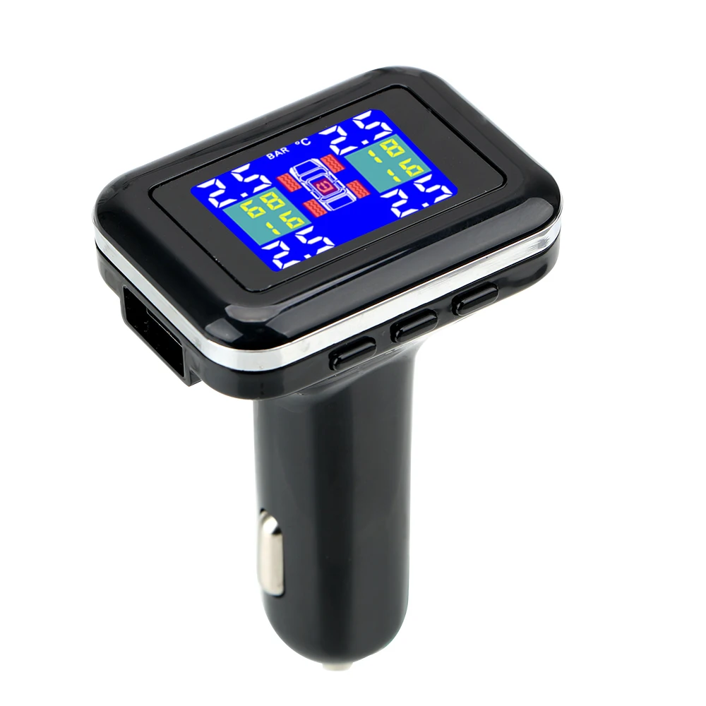 LEEPEE 4 External Sensors TPMS Car Tire Pressure Alarm Monitor System Cigarette Lighter Plug LCD Screen Display