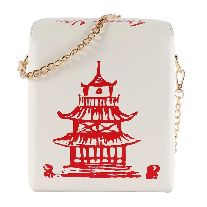 

Chinese Takeout Box Tower Print PU Leather Ladies Handbag 2020 Cute Women Girl Shoulder Bag Messenger Bag for Women Totes Bag