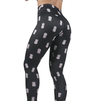 

Pineapple Printed Slim Fitness Leggings Women Compression Push Up Leggins Clothing Wet Look Workout Patchwork Trousers 2019