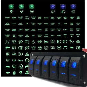 

Boat Rocker Switch Panel 6 Gang Breaker+Decal Marine Blue LED 12-24V Waterproof Replacement Parts
