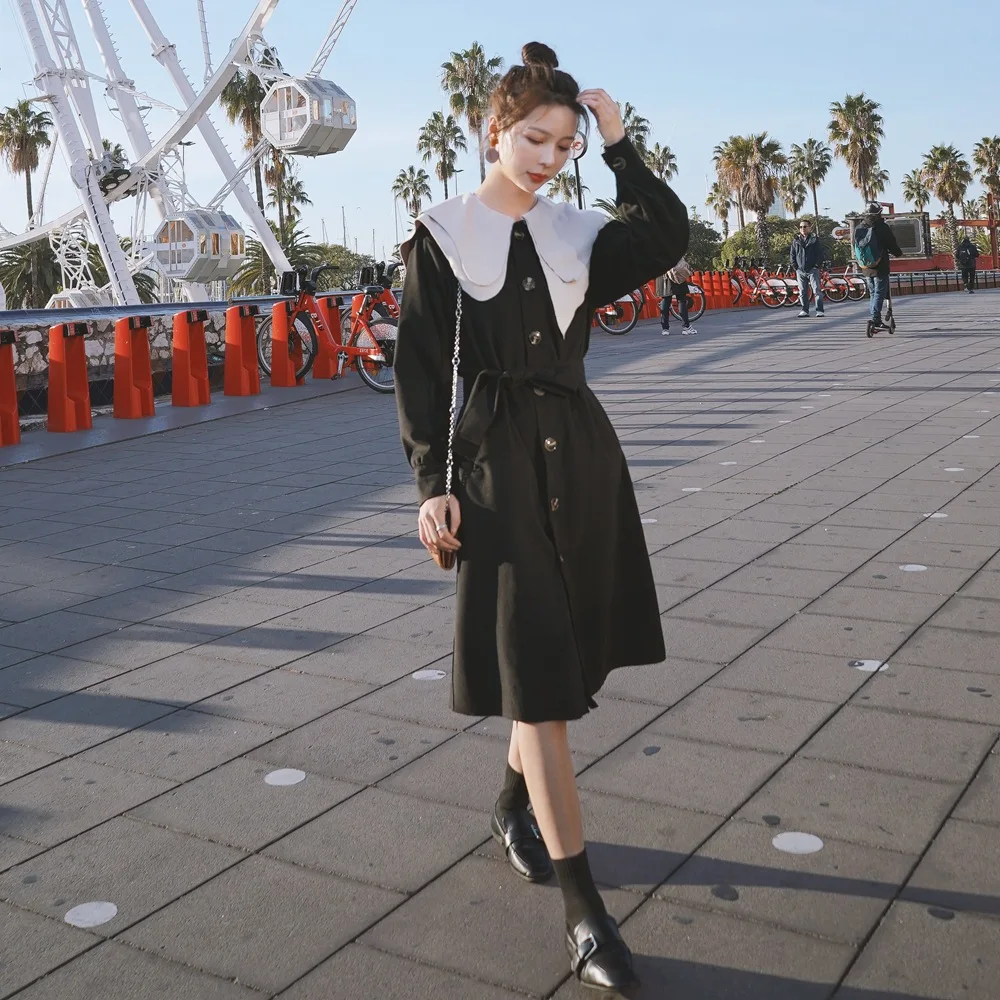 

Photo Shoot France Non-mainstream Irregular Shirt Dress 2020 Spring New Style Retro CHIC Wind Peter Pan Collar Dress Women's
