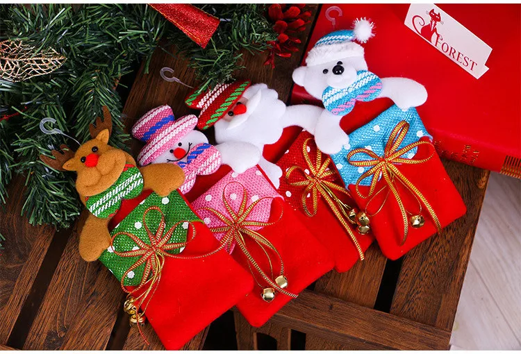 Cute Christmas Bag Santa Claus Bear Elk Snowman Small Christmas Gift Candy Bags Hanging Accessories Christmas Tree Docoration