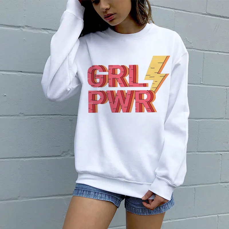 harajuku Sweatshirt Support Feminist Sweatshirt Pullover 90s Aesthetic Clothing New Grl Pwr letter