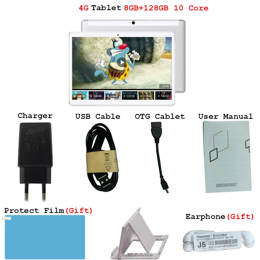 Standard Планшет 10,1 дюймов Deca Core 8 ГБ+ 128 ГБ 1920x1200 HD ips 13 МП камера 4G Lte две sim-карты Wifi Android 9,0 игровой фаблет - Комплект: Standard