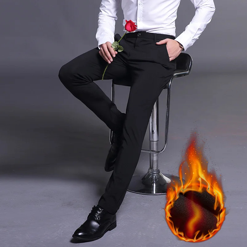 

Autumn And Winter New Products MEN'S Casual Pants Men's Brushed And Thick Men Skinny Pants Slim Fit Elasticity Business MEN'S Tr