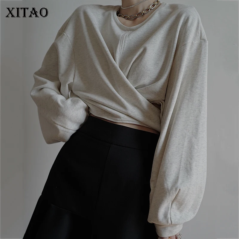 XITAO Irregular Bandage Solid Sweatshirt Women