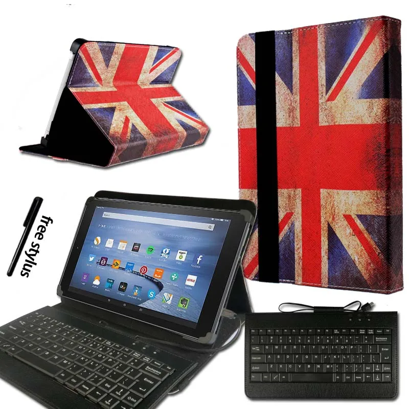 Union Jack KK&LL для Amazon Fire 7(5/7/9th Gen, выпуска) с Alexa Micro USB клавиатура+ Кожаная подставка для планшета Чехол-книжка - Цвет: Union Jack