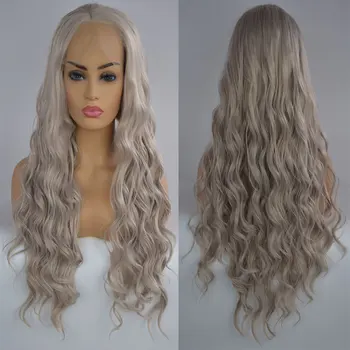 

Siver Grey Loose Wave Synthetic 13*3 inch Lace Front Wig Heat Resistant Fiber Hair Natural Hairline Middle Parting For Women Wig