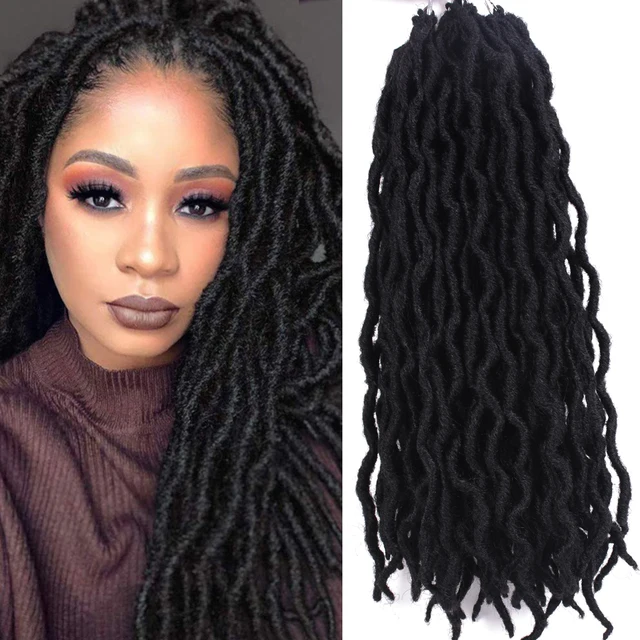 Goddess Nu Locs Soft Curly Faux Locs Crochet Hair Braids 18inch Synthetic Ombre Braiding Hair Extensions Pre Loop #1B