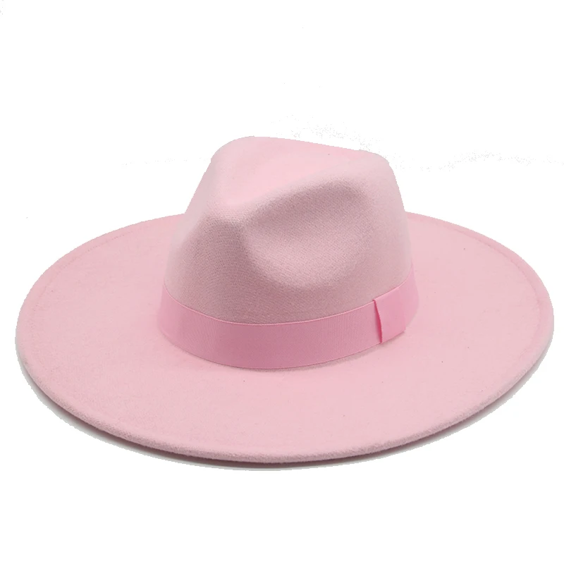 Fedora Hats for Women New 9.5cm Wide Brim Dress Men Caps Felted Hat Panama Church Wedding Ribbon Band Men Hat Sombreros De Mujer wide brim fedora hat